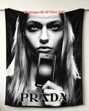 Prada Black and White Monochrome Phone Print Flannel Throw Blanket IMG_2812